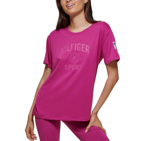 TOMMY HILFIGER SPORT Performance Graphic T-Shirt Small Pink Short Sleeve NWT - Picture 1 of 10